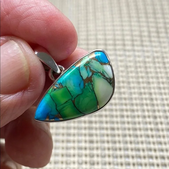 PEACOCK DAHLIA TURQUOISE PENDANT In Solid Sterling Silver 925 - Picture 3 of 7
